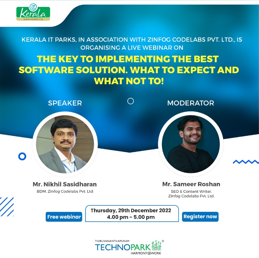 The Key to Implementing the Best Software Solution: Kerala IT Parks organizes live webinar